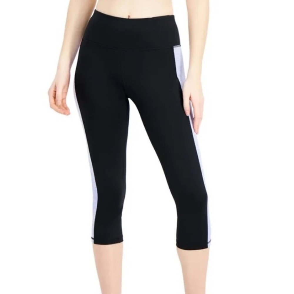 Ideology Women's Colorblocked Cropped Leggings Black Peri Ice